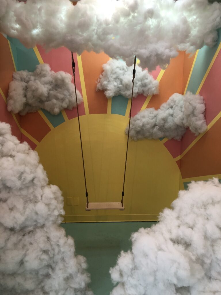 Colorful cloud and swing selfie station at NuWaka in Vestal, NY